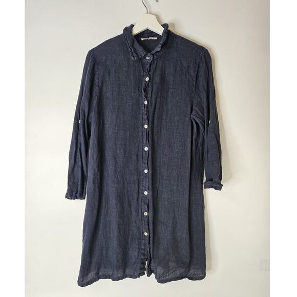 Francesca Bettini Made In Italy Medium 100% Linen V Neck Dress Tunic Navy - Picture 1 of 8